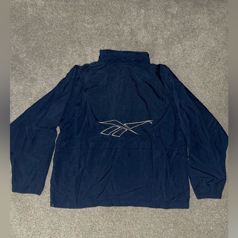 VTG Reebok Retro Logo Windbreaker Track Full Zip Jacket Roll Up Foldable Hood XL